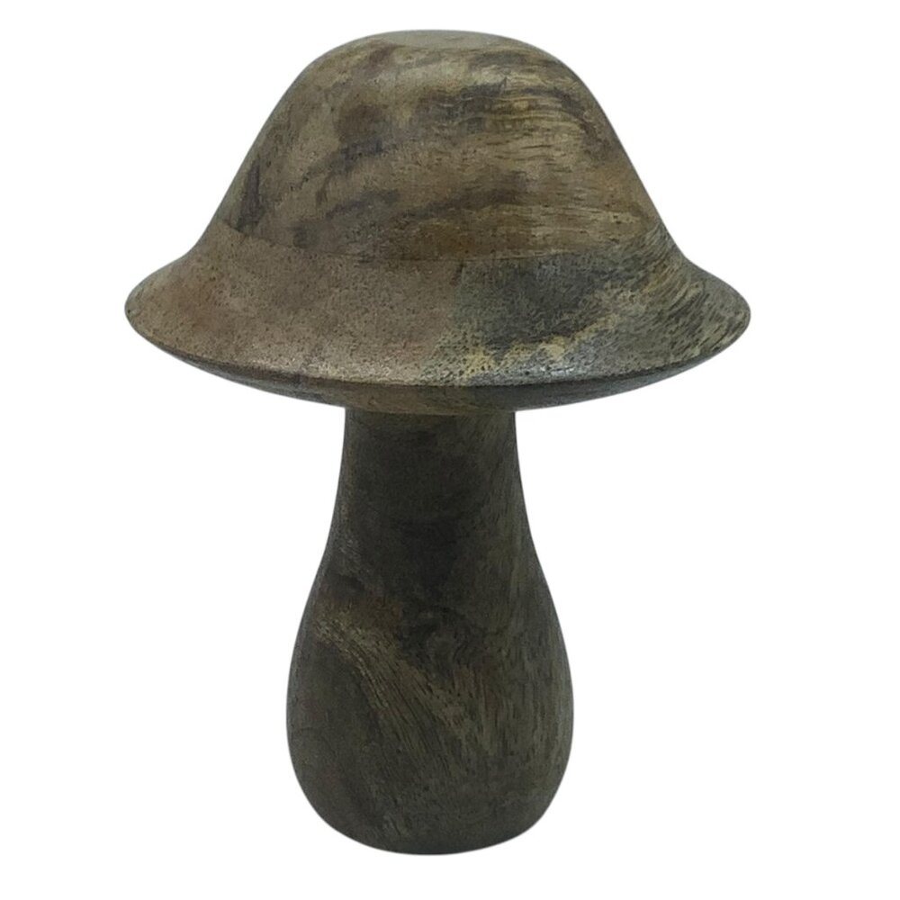Wooden Mushroom Decor Figurine 5" Rustic Charm Handcrafted